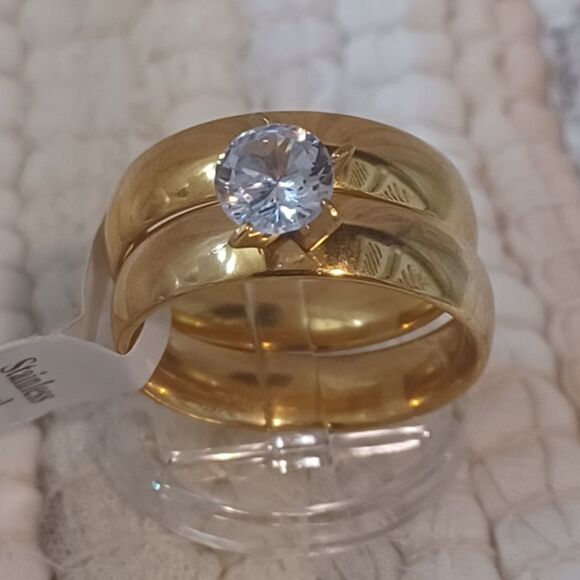 Source Unknown Jewelry - Sz 7-11, New Stainless Steel CZ Engagement & Wedding Ring Set